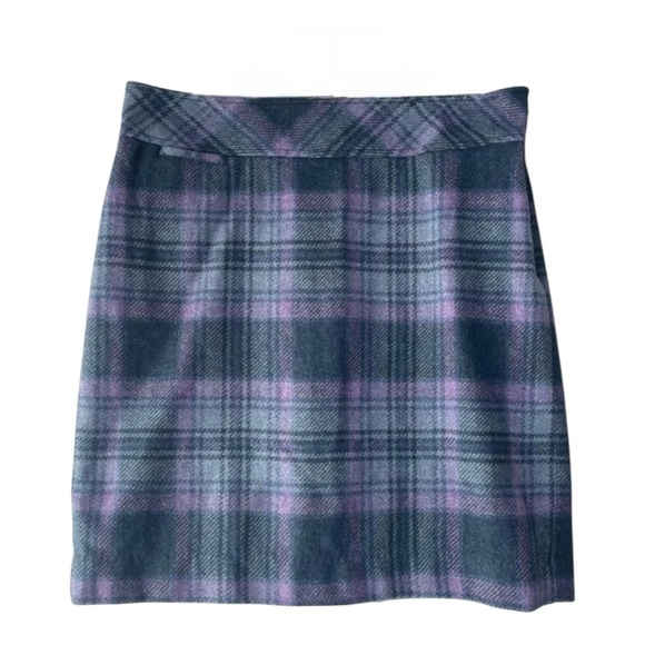 L.L. Bean Dresses & Skirts - L.L. Bean Plaid Mini Pencil Skirt Size 12 Petite Wool Blend Purple Blue Vtg 90s